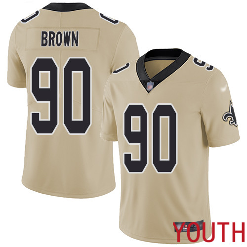 New Orleans Saints Limited Gold Youth Malcom Brown Jersey NFL Football 90 Inverted Legend Jersey